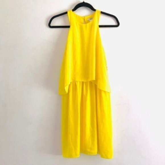 Bar III Dress S NWT Macy’s Yellow Popover Electric Citron Keyhole - Picture 3 of 11